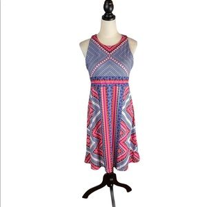 PrAna blue, white and orange sleeveless dress, size M